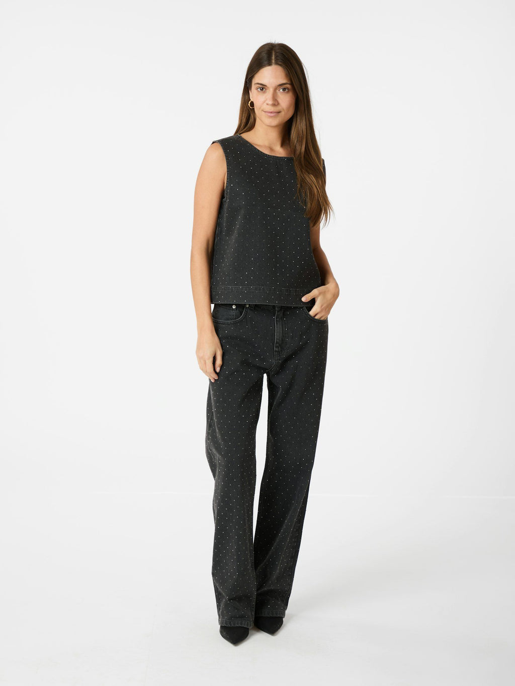 Neo Noir Rissa Bedazzled Denim Top