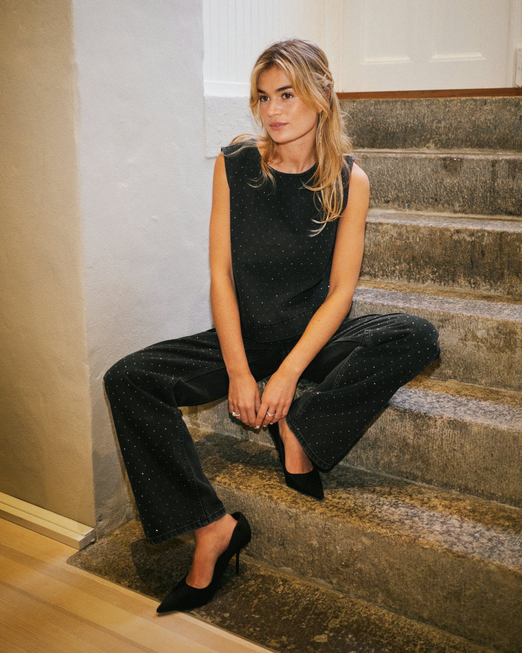 Neo Noir Rissa Bedazzled Denim Top