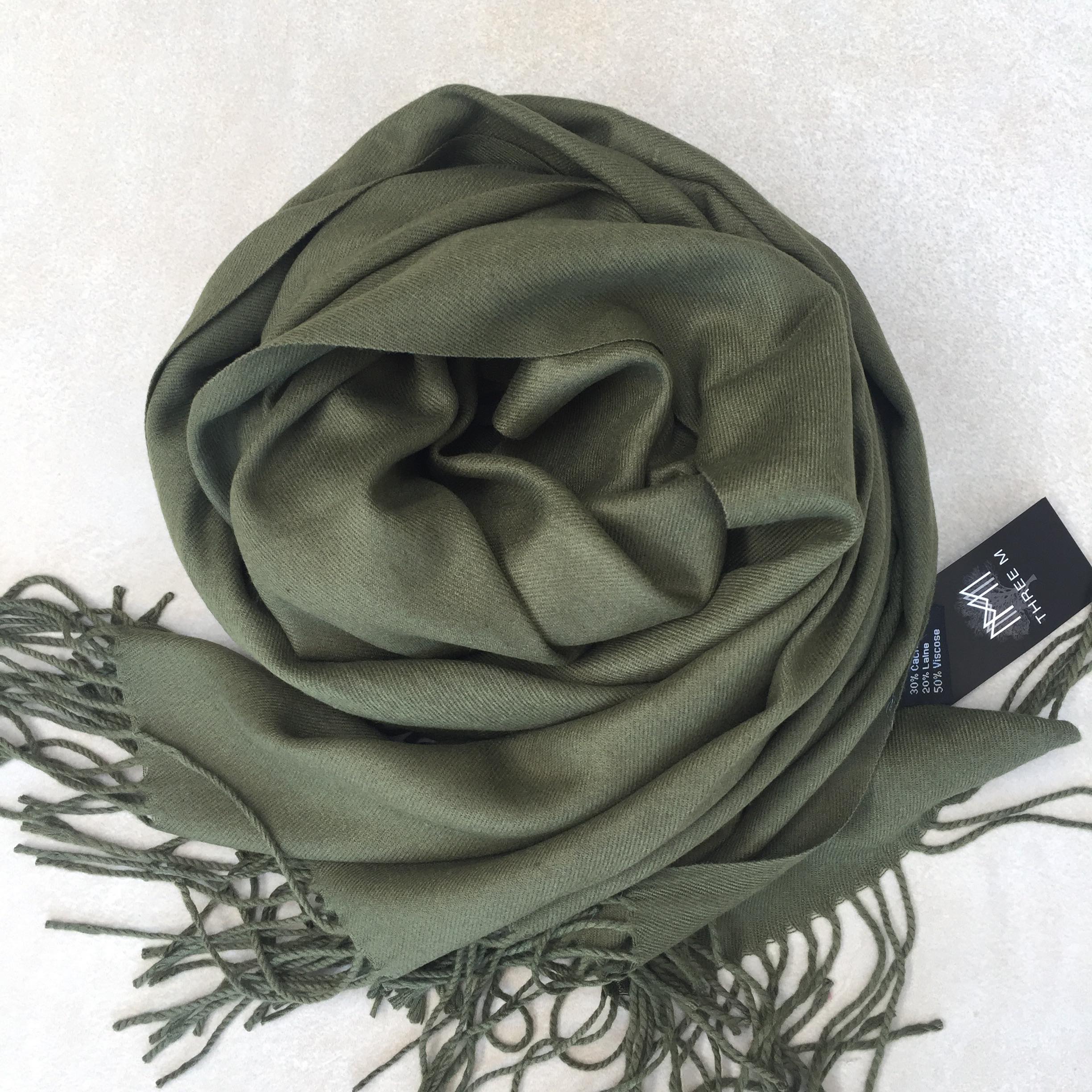 SCARF CASHMERE  THREE M (+FARVER) ARMY Seminkjole